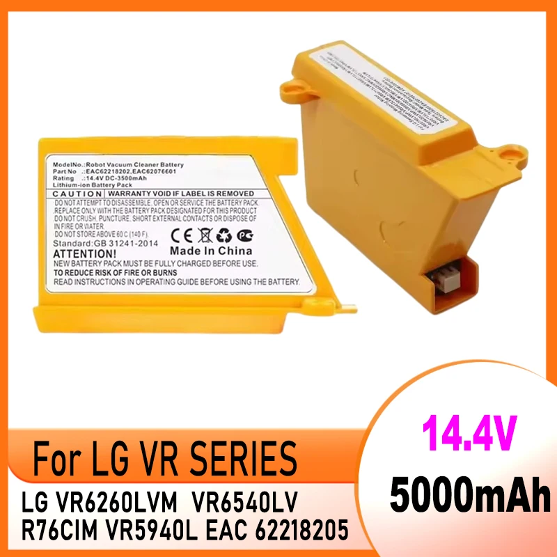 5000mAh, for LG vacuum cleaner battery replacement, VR6270LVB、VR63455LV、VR6370LVM、VR64604LV、EAC60766103