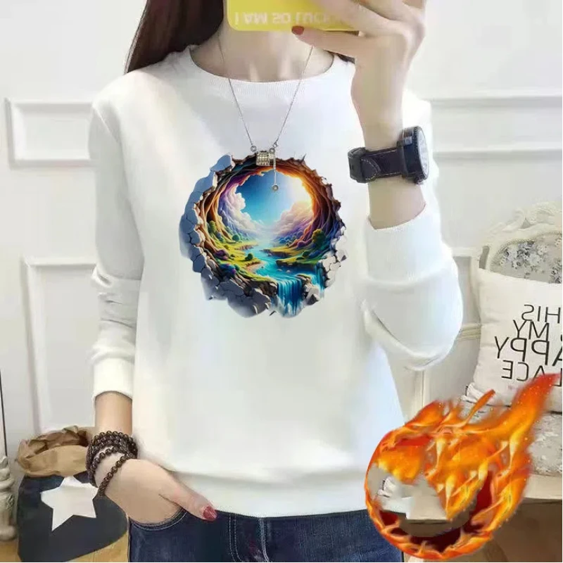 Spring Autumn High Street Commute Lantern Long Sleeve Women\'s Round Neck Letter Geometri Printing Pullover Flocking Tops