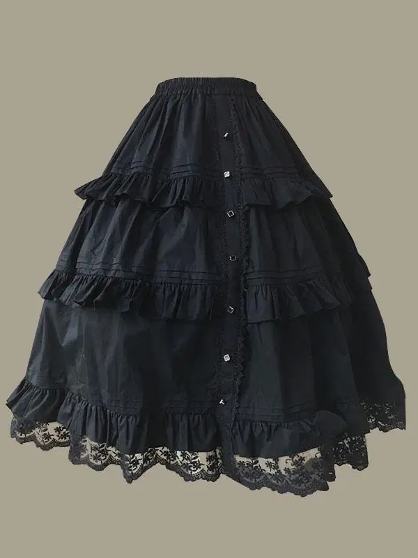 

Sweet Lolita SK Lace Trim Frill Cotton White Lolita Skirt