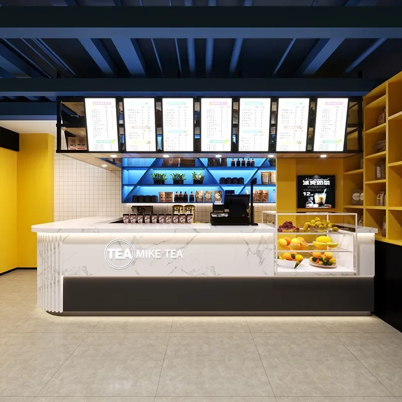 Магазин чая с молоком, кассир, дуга, мраморная стойка регистрации, кофейный десерт, магазин жареных куриных бургерсов