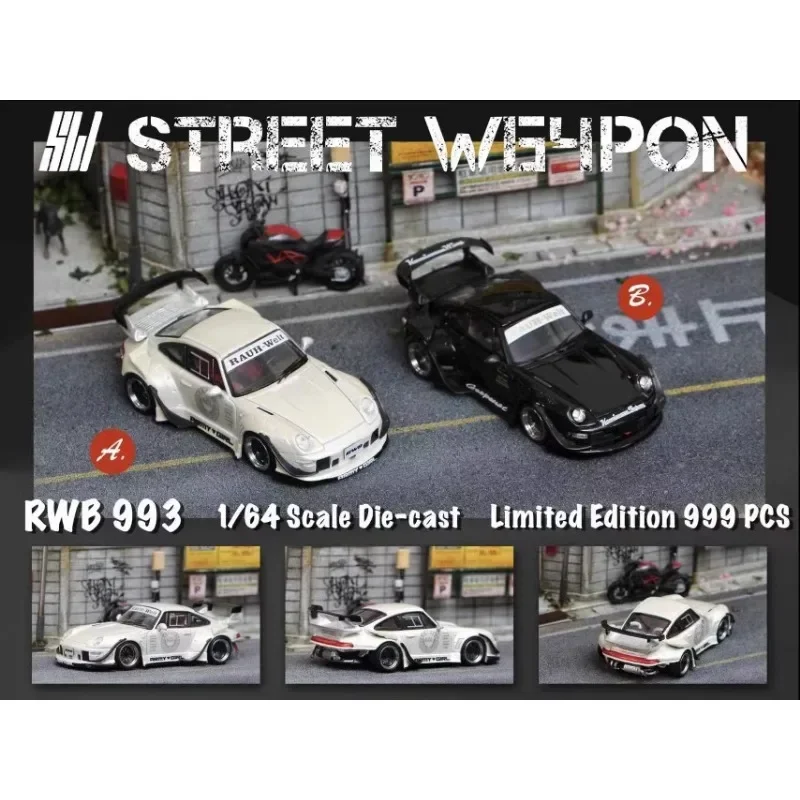 Colección de coches de aleación fundida a presión para niños, escala 1:64, RWB 993, Morado, blanco y negro, Arma de calle, un regalo de vacaciones para niños, 911