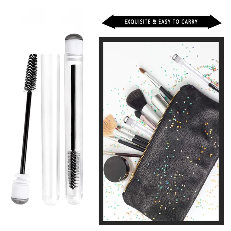 20/5pcs Eyelash Mascara Wands with Tube Sparking Lash Spoolie Brush in Container Disposable Eyebrow Applicator Makeup Brushes