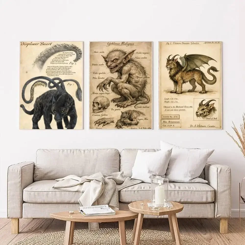 Fantastic Creatures Dragon,Basilisk Grey Phoenix,Thestral Unicorn Posters Self Adhesive Waterproof Ideal For Living Room Bedroom