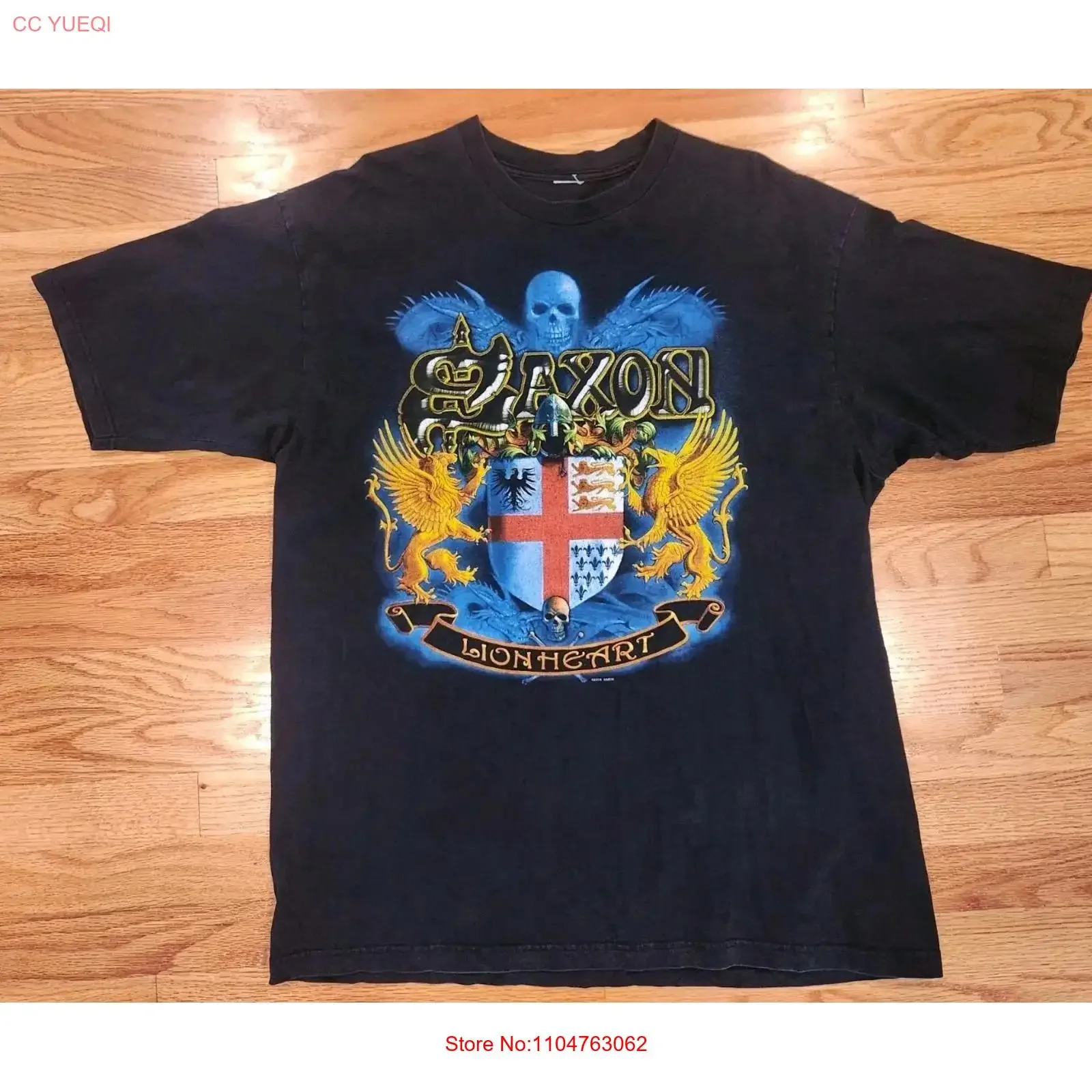 Saxon Lionheart 2004 T Shirt XL Rockin' America Double Sided Biff Byford Metal vintage Washed Top For Everyday Wear fashion