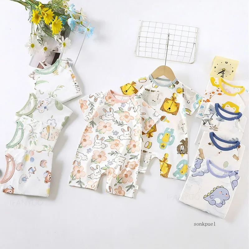 New Summer Clothing Baby Onesie Newborn Pure Cotton Short-Sleeve Lightweight Romper Jumpsuit