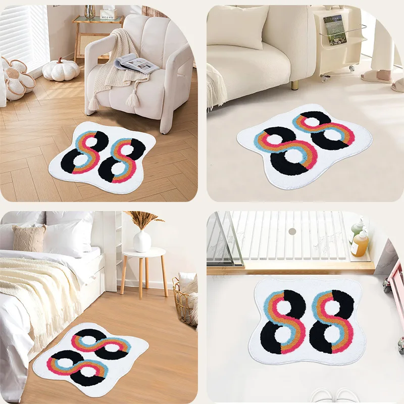 Color 8 Tufted Ball Rug Living Room Sofa Coffee Table Study Room Carpet Soft Anti-Slip Floor Mat 8 Ball Mat Hoom Deco