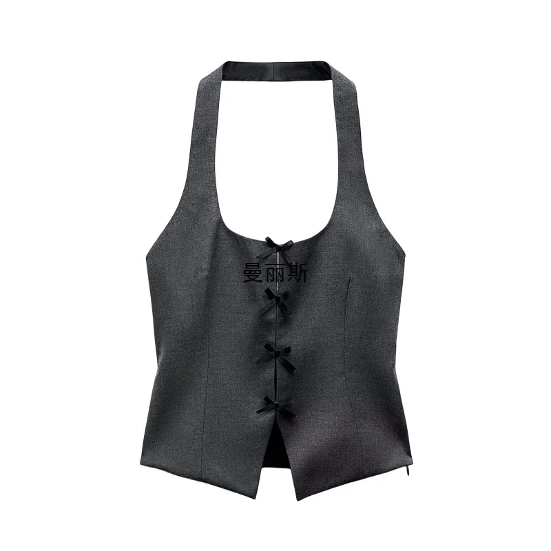 

Women's Bow Tie Halter Neck Cami Top Slim Fit Sleeveless Bustier Sexy Summer Top