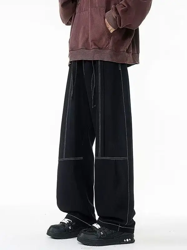 

Loose Straight Leg Workwear Pants Pure Color Men's Casual Trousers Comfortable Polyester Fiber Printed Spor Sle