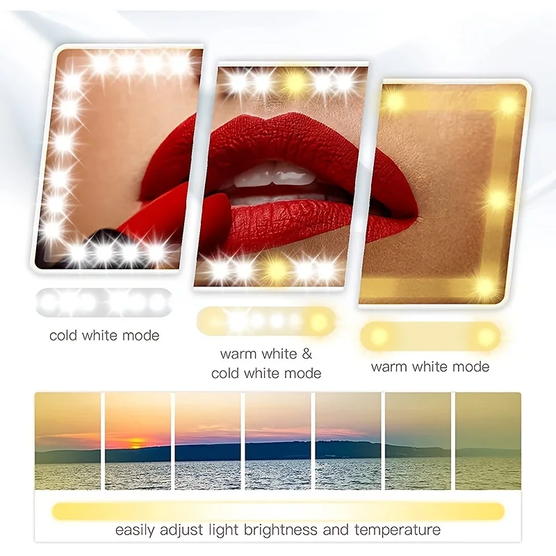 Smart  Car Makeup Mirror with 3-Color LED Lighting - Seamless Brightness Control for Effortless, On-the-Go Glam - Your Portable,