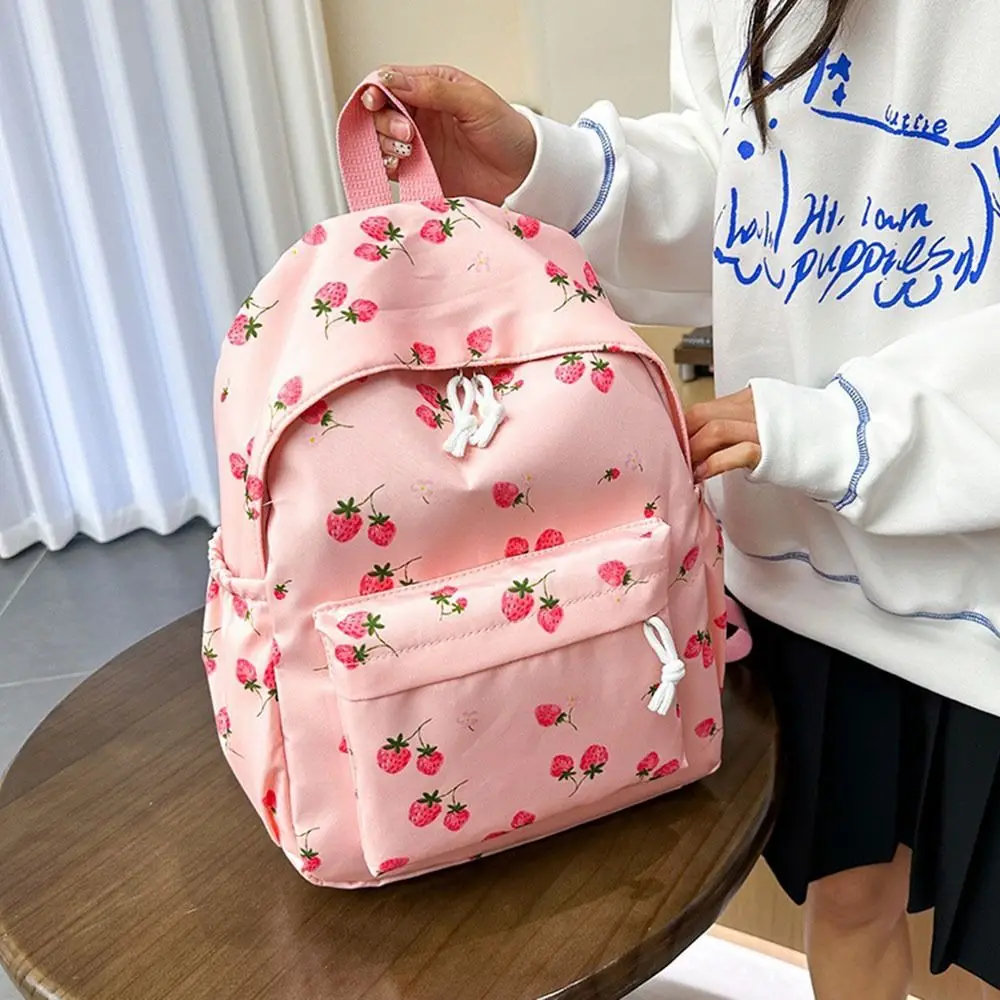 Zaino in tessuto Oxford con fragole Borsa da scuola di grande capacità stile preppy regolabile con borsa per il pranzo e astuccio Zaino da viaggio
