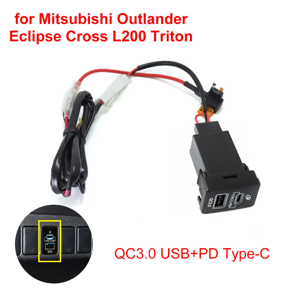 23mm*34mm für Mitsubishi Outlander Eclipse Cross L200 Triton QC3.0 USB+PD Typ-C Auto-Ladegerät Steckdose Netzadapter
