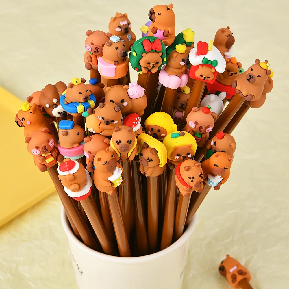 5-25Pcs Cartoon Capybara Gel Pen,Kawaii Shape Design,Black Ink,Durable Writing Tool,School Office Stationery,Birthday Gift Prize image 2