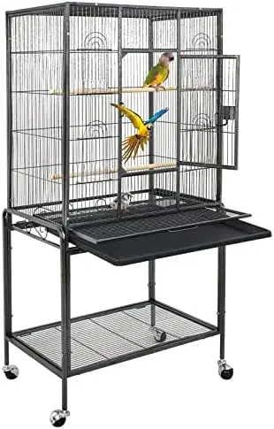 53-Inch Bird Flight Cage, Wrought Iron Standing Large with Rolling Stand for Cockatiels Pet Parrot Parakeet Lovebird