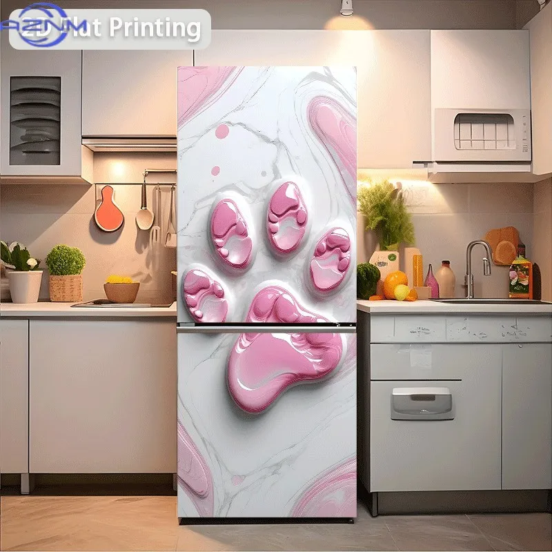 1pc 2D Printed Refrigerator Sticker, Pink Cat Paw Print Wall Decal, Self-Adhesive Wallpaper, Suitable for Cabinets and Wardrob