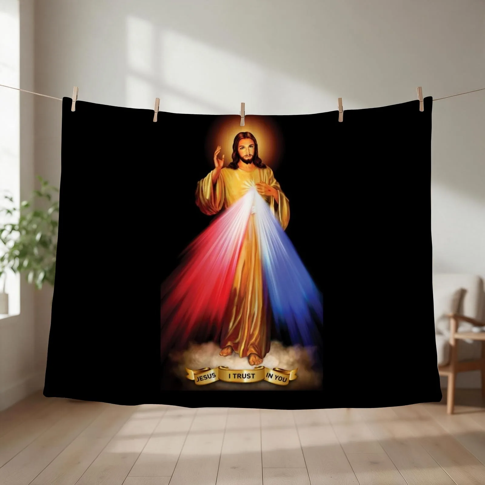 Jesus I trust in You, Saint Faustina, Divine Mercy Throw Blanket couch cozy soft plush fuzzy picnic outdoor blanket