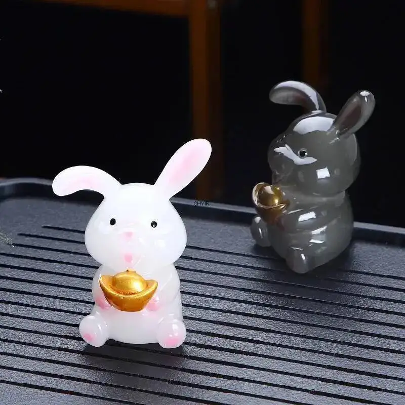 Color-changing  Rabbit Tea Pet  Adorable Tea Set Ornament Tea Table Cute Tea Plaything Zodiac Year of the Rabbit