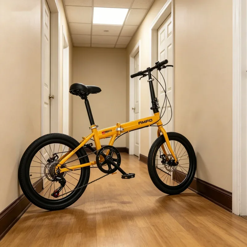 

20 Inch Yellow Spoke Wheel Folding Commuter Bicycle Ultra-Light Portable Student Disc Brake Variable Speed Scooter