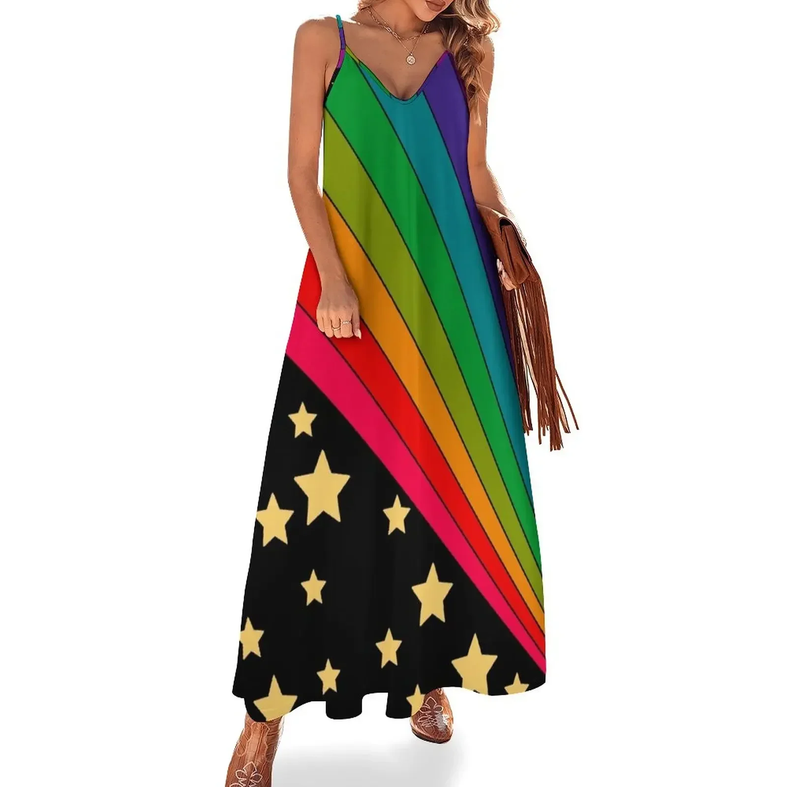 

Stars and rainbow Sleeveless Dress women dress luxury women's party dress evening prom Female clothing