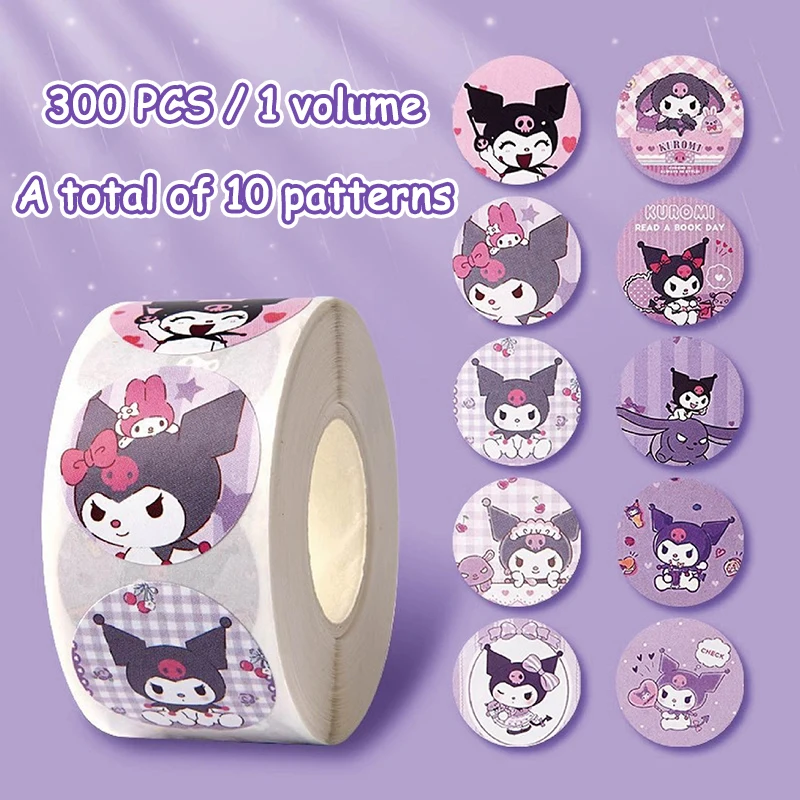 300Pcs/Roll Sanrio Sticker Schattige Kuromi Melodie Cartoon Kids Student Handboeken Beloning Stickers Cadeau Meisje Jongen Decoratie Stickers Speelgoed