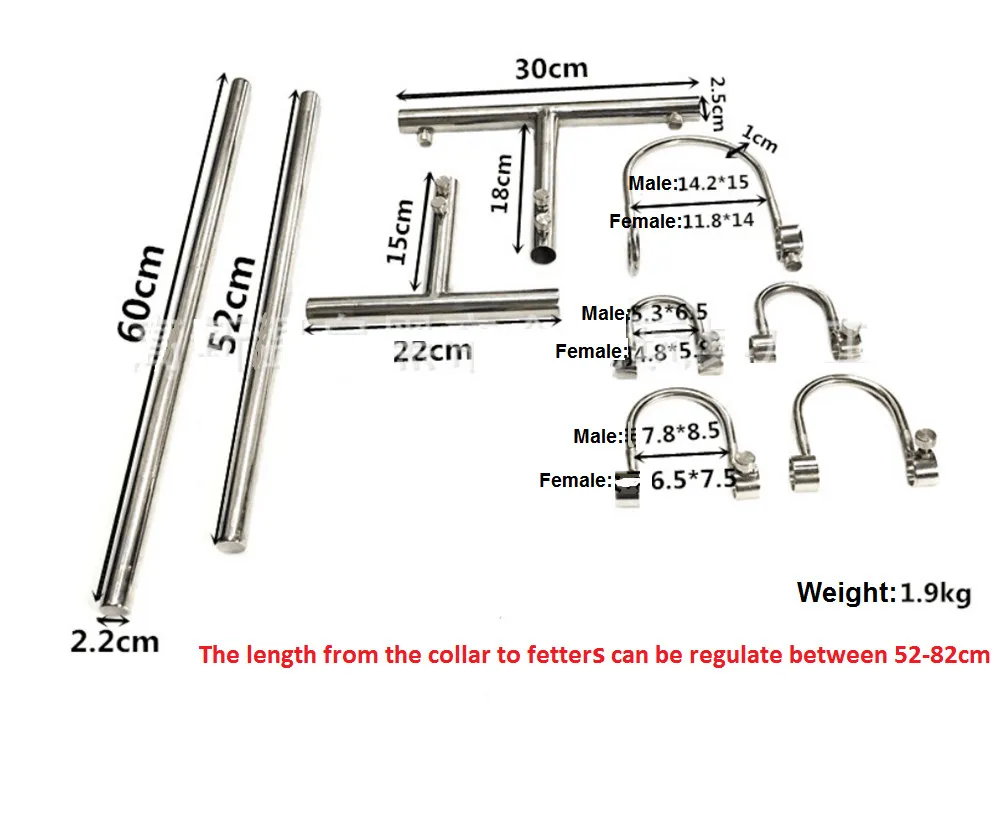 Multifunctional Adjustable Bondage Kneeling Restraints Sets Stainless Steel Collar Wrist Handcuffs Ankle Cuffs Sex Toy 5