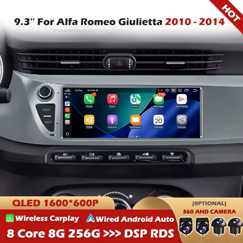 9.3'' Android 16 Car Radio for Alfa Romeo Giulietta 2010 - 2014 Wireless Carplay Video Multimedia Player WiFi GPS Navigation DSP