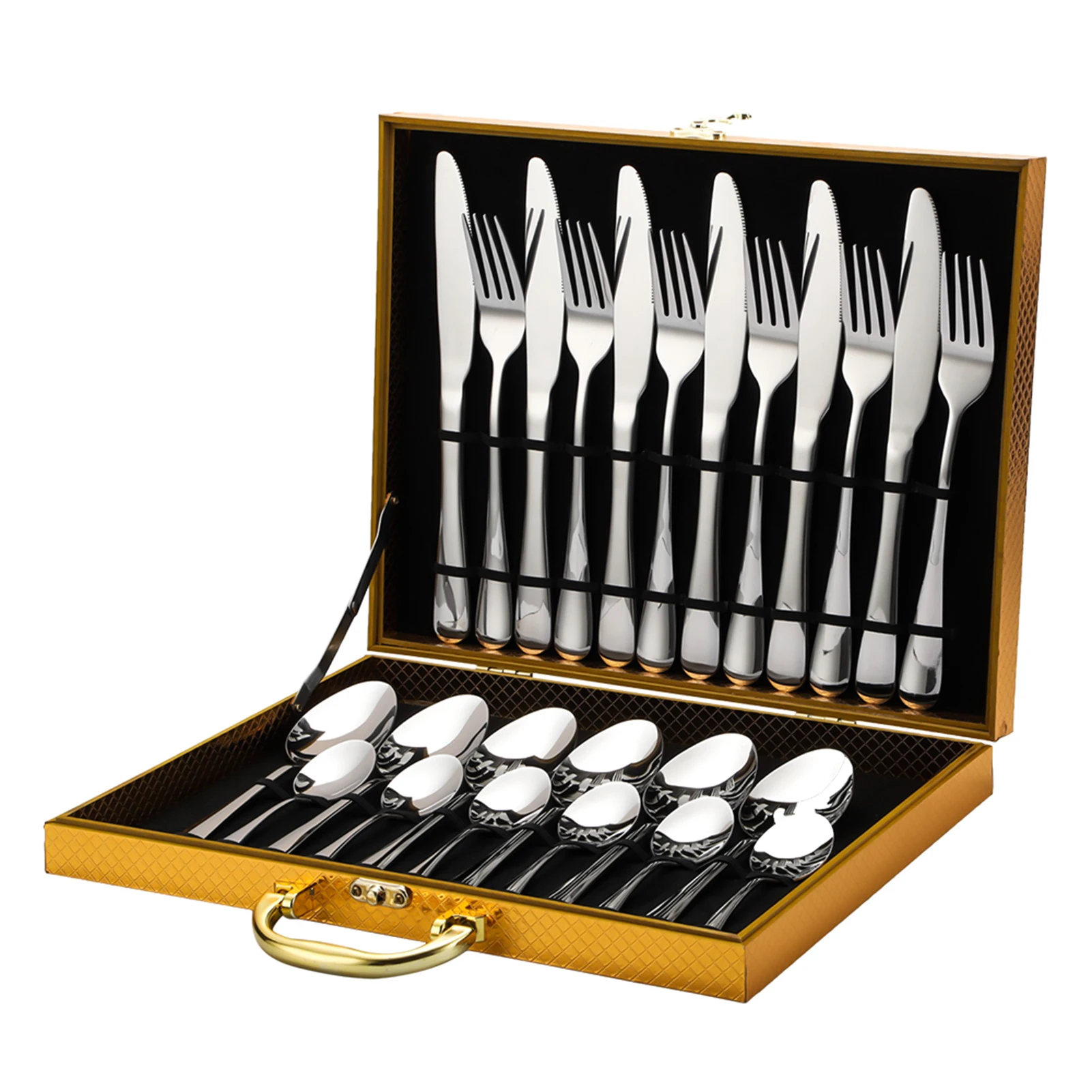 24-Piece Flatware Set Stainless Steel Tableware Cutlery Set Service for 6 with High-grade Storage Case for Home Kitchen