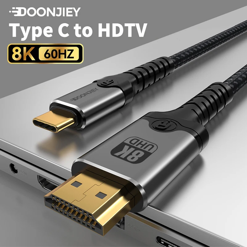 USB-C to HDMI-compatible Cable 8K@60Hz 4K@60Hz Type C Adapter HDMI-compatible Converter Cable For HDTV Projector Laptop Adapter