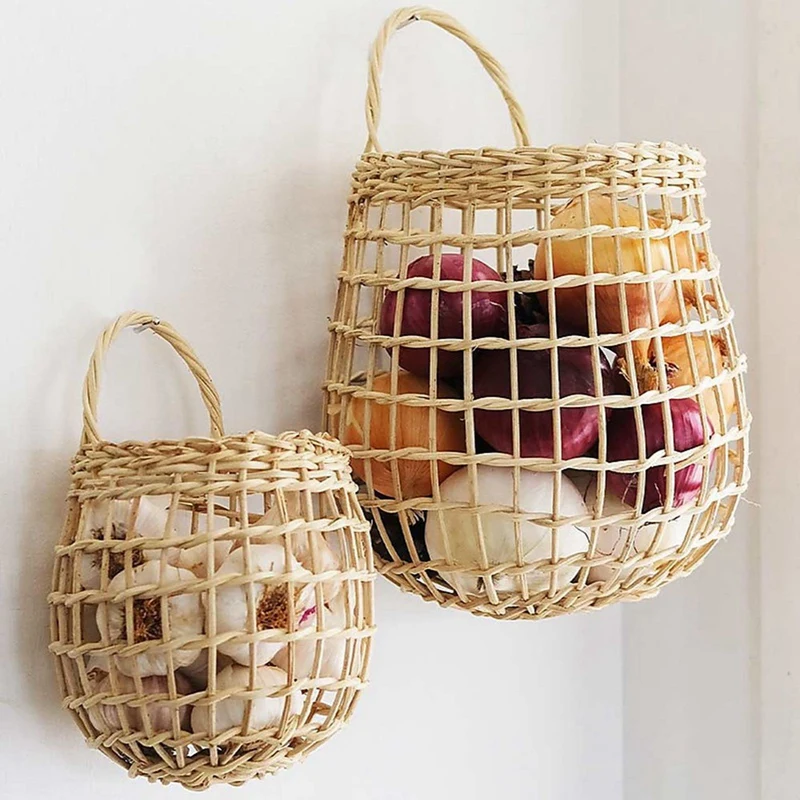 

1PCS Willow Hand-Woven Basket Durable Hanging Flower Basket Wall Storage Basket Kitchen Picnic Basket Hanging Basket