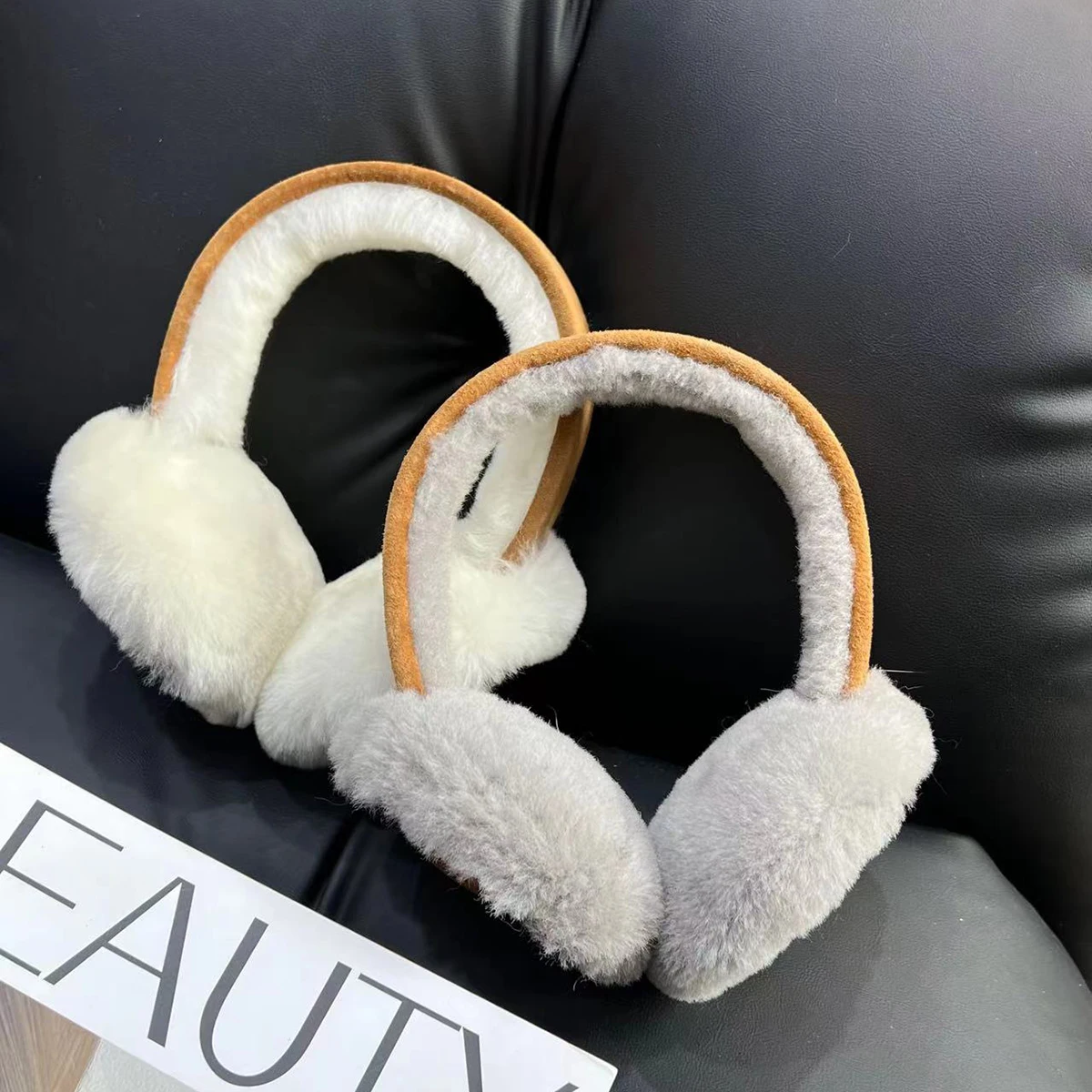 Women Winter Real Sheep shearling Earmuffs Girls Ski  Ear Covers for Cute Bow Ear Warmer Outdoor Ear Muff Fluffy Soft