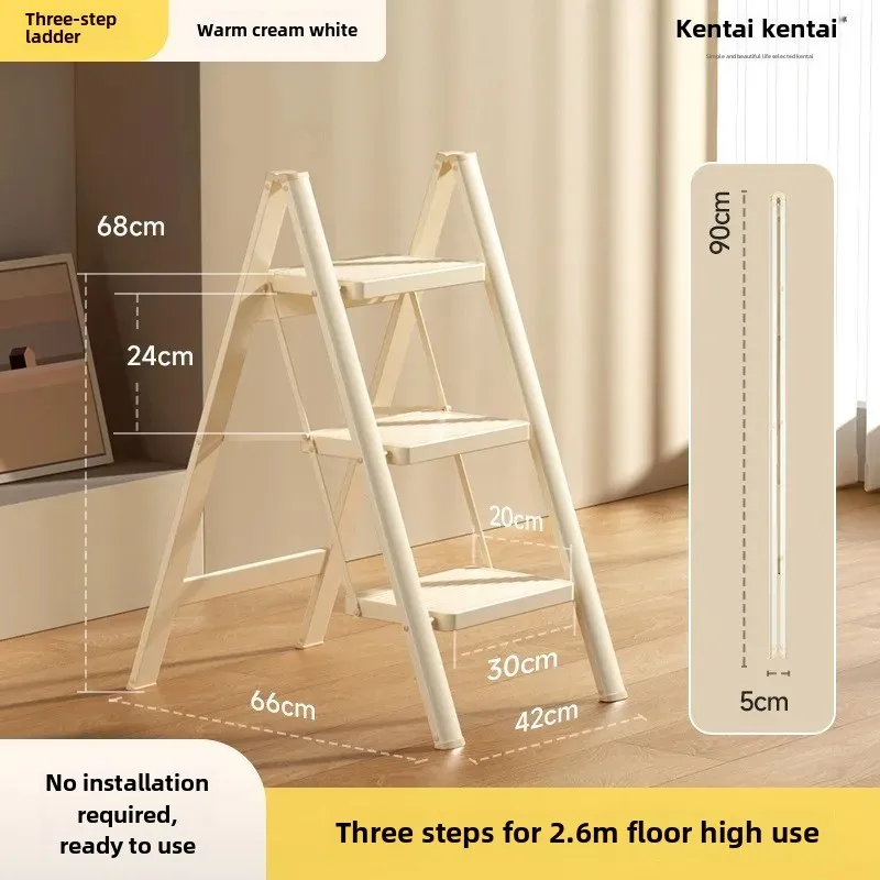 3-Step Folding Ladder Small Steel Step Stool for Adults 330 lbs Capacity Multi-Use Kitchen Ladder for Home