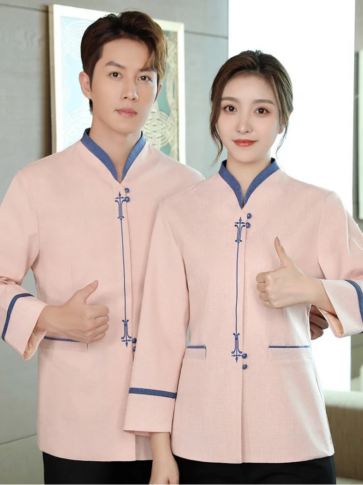 تنظيف ملابس العمل طويلة الأكمام الخريف والشتاء تقديم الطعام مستشفى الممتلكات تنظيف غرفة الفندق مضيفات قصيرة الأكمام