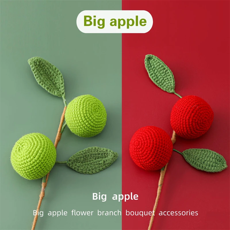 

Creative Wool Weaving Big Apple Flower Bouquet Red Green Double-Headed Fruit Simulation Plant Quantity 10 Branches 12cmx45cm