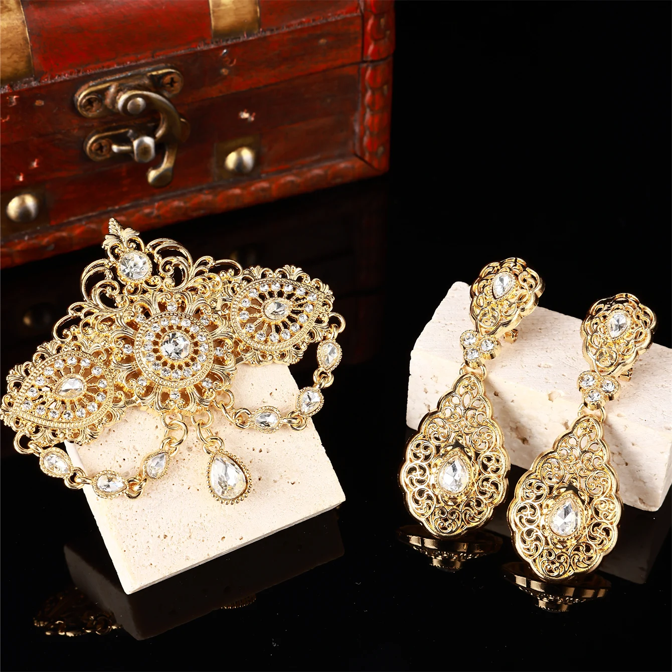 Ramillete y pendientes de boda nupcial, conjunto de joyería de moda para mujer, estilo corte real, regalo perfecto para el día de San Valentín.