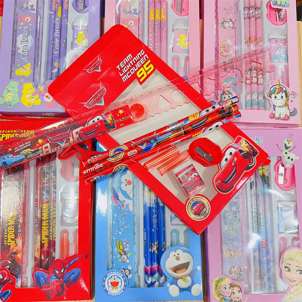 Cars Lightning McQueen Stationery Set Pencil Eraser Ruler Pen Sharpener Study Stationery For Kids School Supplies Birthday Gifts