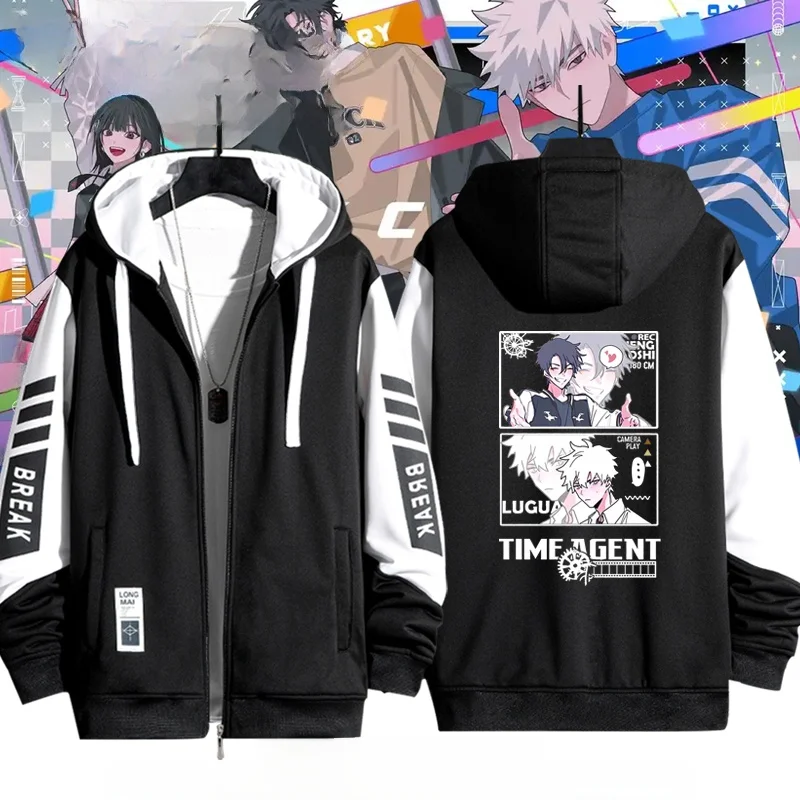 

Loose Men's Anime Themed Jaet Faionable Oversized Coat with Hood Zipper kets Windproof Polyester Fiber Long Sve