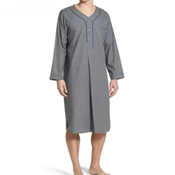 YUFEIDA Men's Long Sleeve V-neck Pajamas Male Long Robes Shirts Homewear Solid Color Man Plus Size Leisure Nightdress Nightgown
