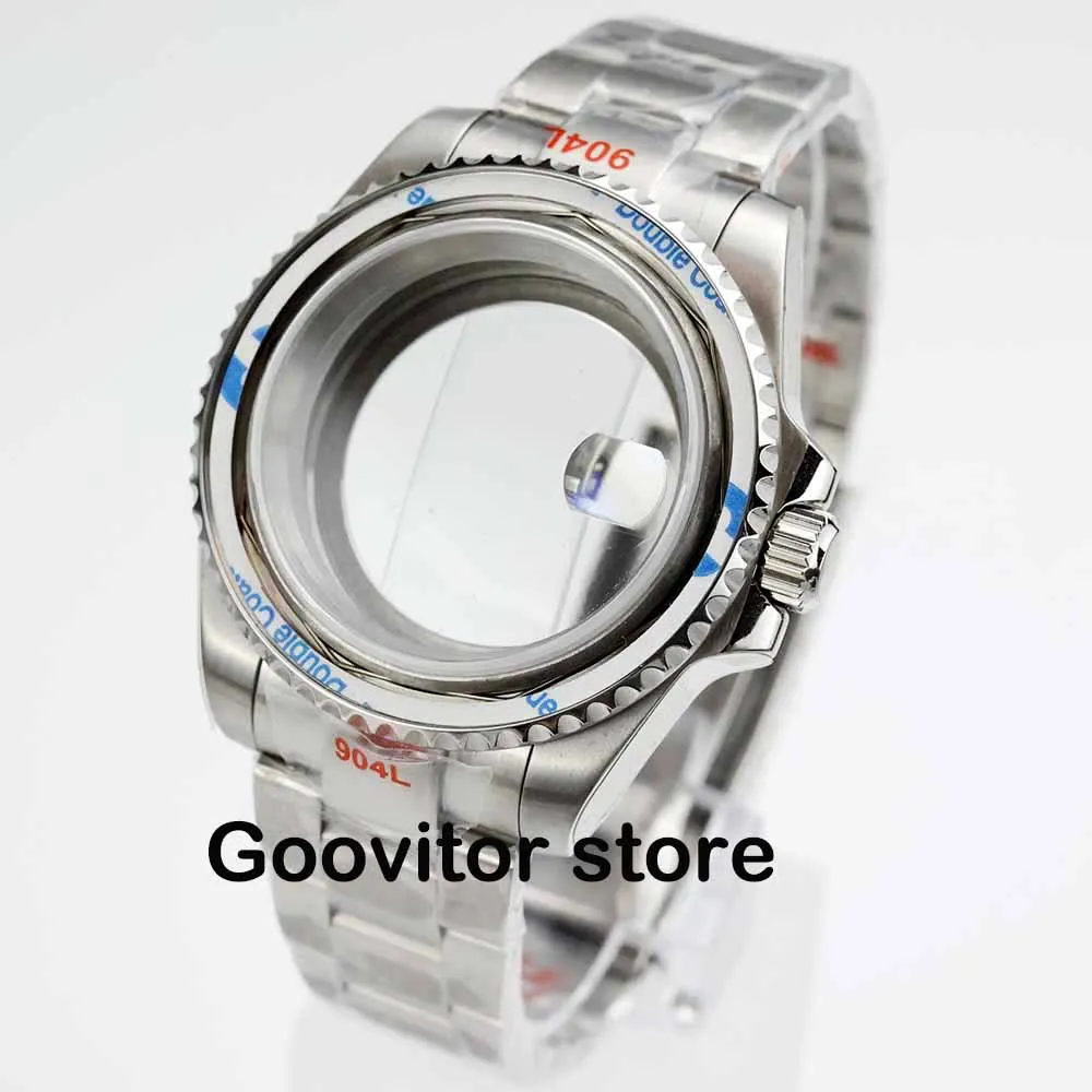 Diver 40mm watch case oyster bracelet slide glide lock clasp no ceramic bezel insert for sub gmt yacht NH34 NH35 NH36 movement