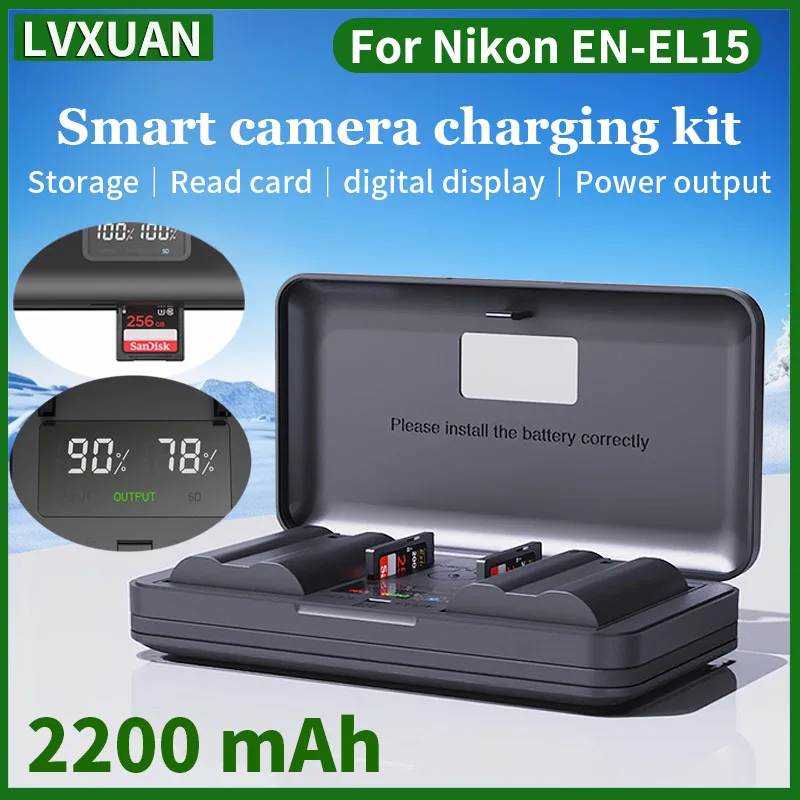 LVXUAN EN-EL15 EL15C Battery and  LCD USB charger for Nikon Z8 Z6 Z5 Z6 ii Z7 V1D 750D 7500D 850D 7000D 7100D 7200D D780 CameraS