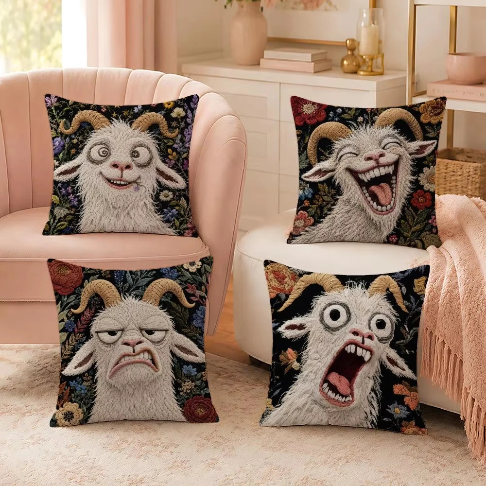 Funny Screaming Goat Pillow Case 2D print Cushion Cover Washable Wrinkle‑Resistant Sofa Bedroom Home Decor Pillowcase