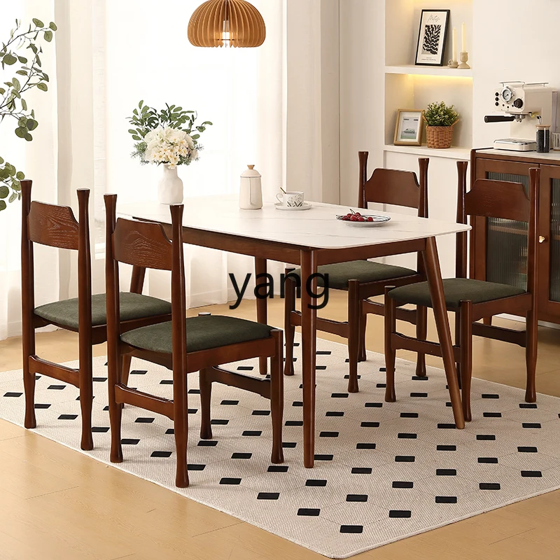 

LH retro solid wood rock slab dining table medieval dining table and chairs household small apartment dining table