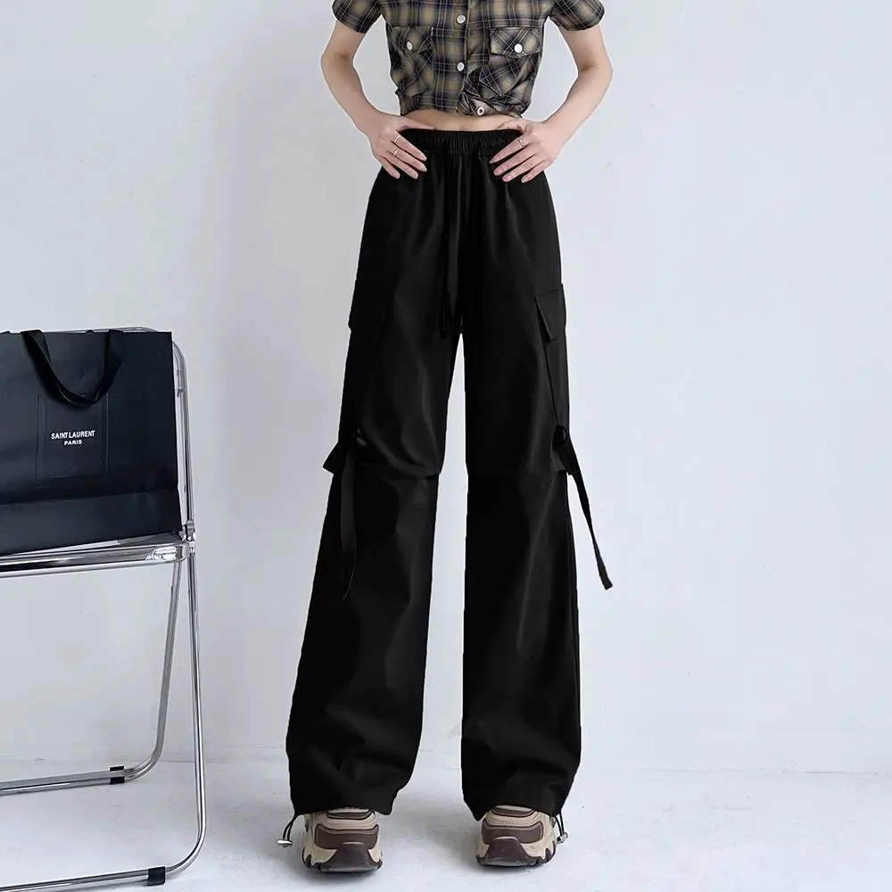 Drawstring Pocket Baggy Pants Fashion Women High Waist 2025 New Oversized Y2K Joggers Pant Streetwear Straight Cargo Trousers