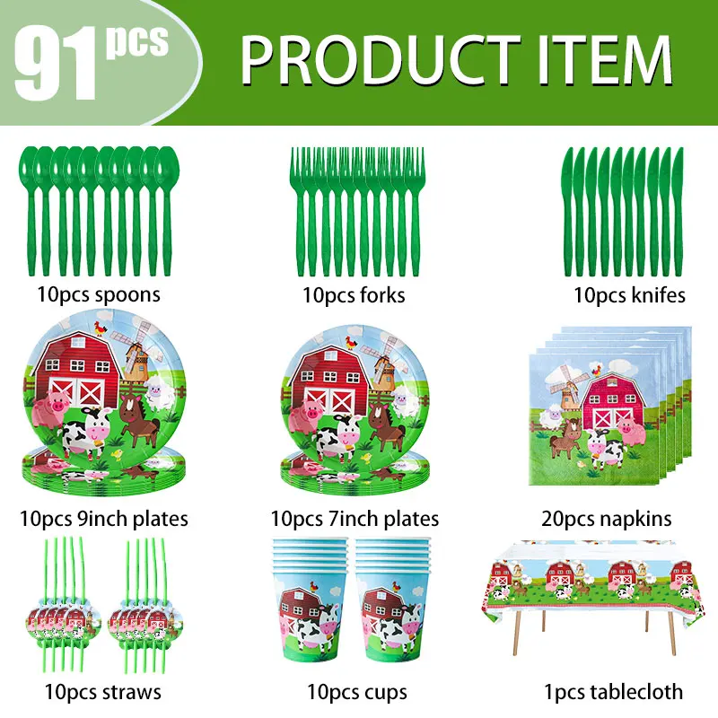 مزرعة موضوع حفلة عيد ميلاد الديكور حفلة لصالح زينون مزرعة بالونات أطباق عيد ميلاد منديل أكواب أدوات المائدة مجموعة كاملة من لوازم #5