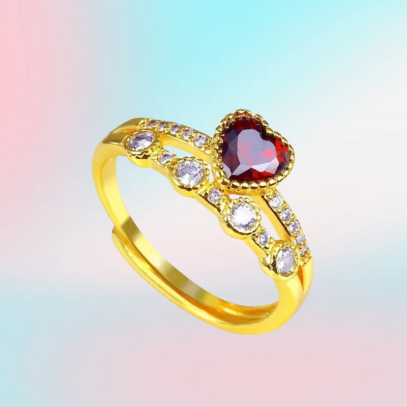

new 9999 Real Gold 24K Women's Micro-set Open Ruby Love Women's Ring, Japan and Korea Fashion, Women's Ring