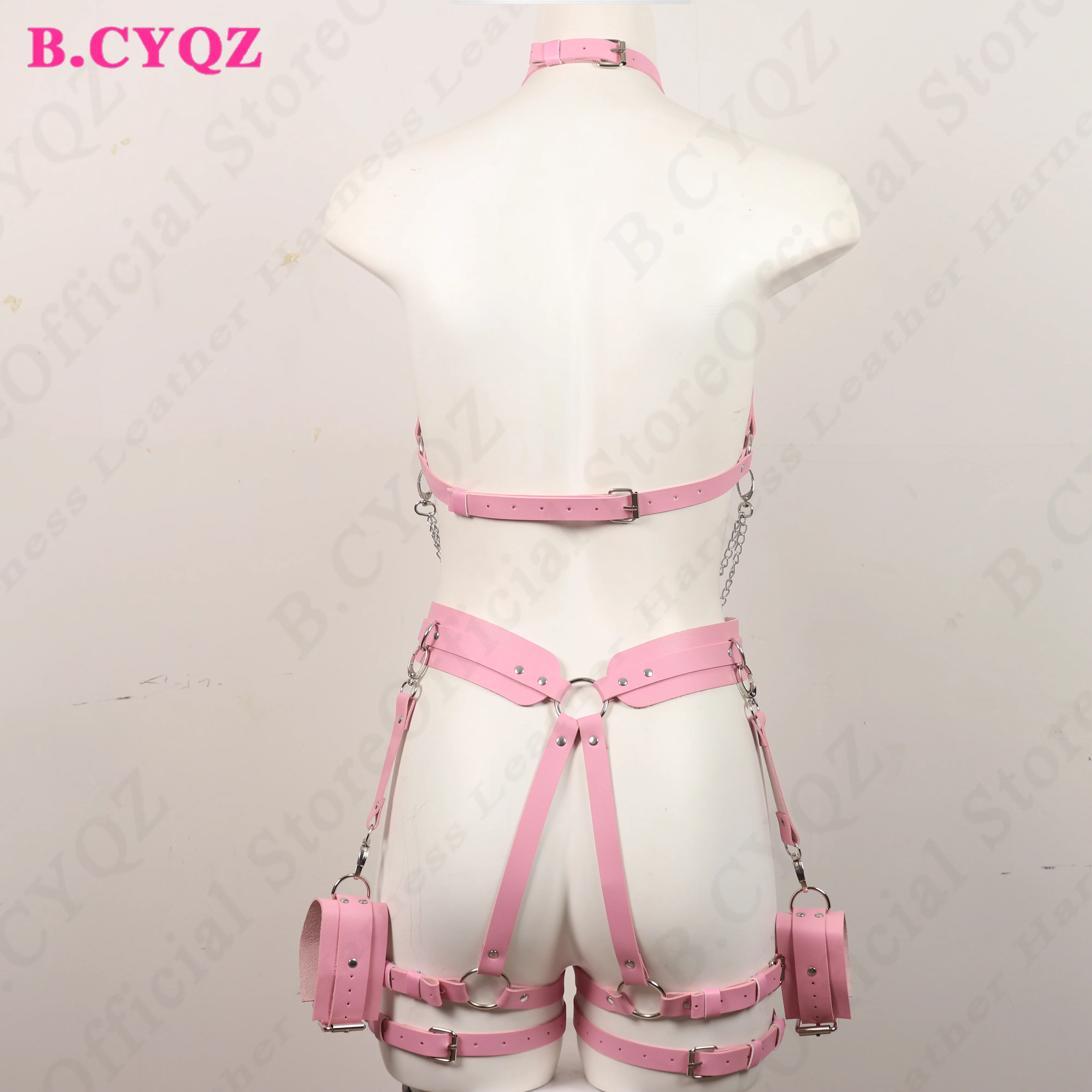 Sexy Woman Harness Garters Pink Thigh Sword Belt PU Leather Body Bondage Bdsm Gothic Leg Strap Rave Festival Clothes Accessories