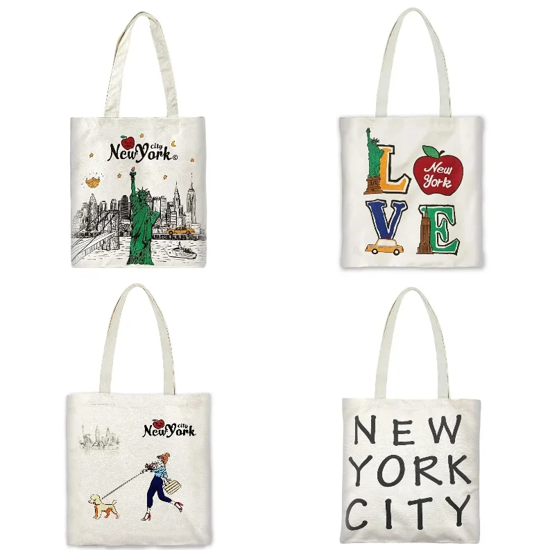 

Love New York Pattern Shoulder Bag Statue of Liberty Women's Lightweight Foldable Large Capacity Tote Bag Canvas Bag
