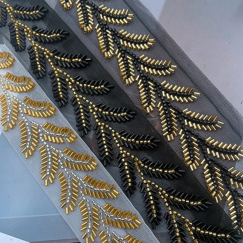 

20yards Wheatear Leaf Beaded Lace Trim Embroidery Beading Ribbon Applique Trimming Tape DIY Sewing Clothing Accessories