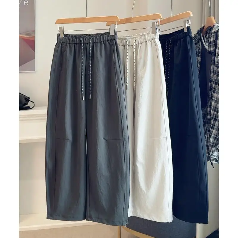 

Женские осенние повседневные брюки, свободные шаровары, широкие брюки с высокой талией, весенние брюки с эластичной резинкой на талии для девочек, оптовая продажа