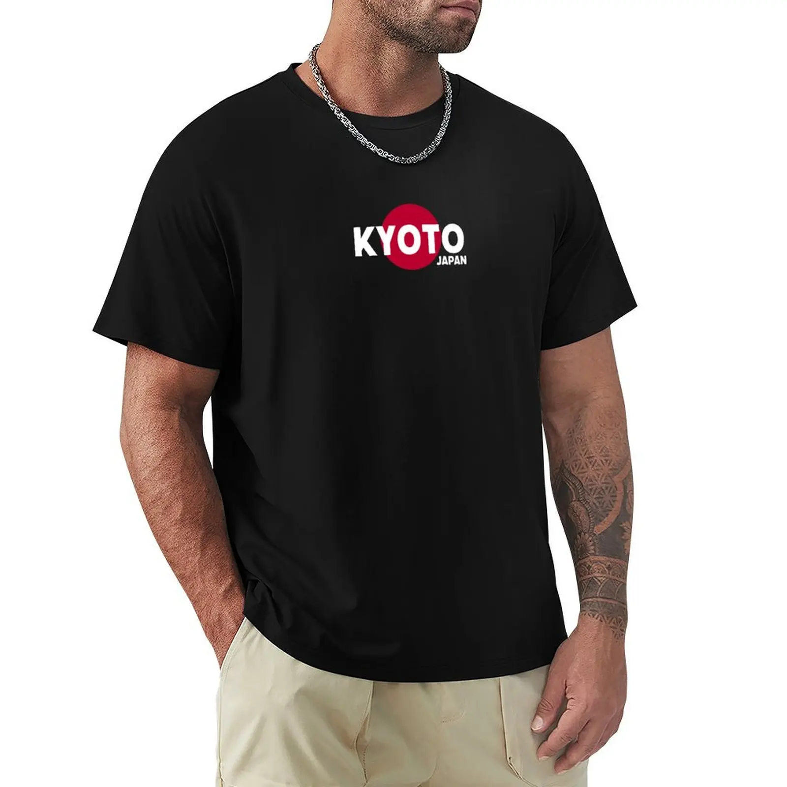 Kyoto - Japan including Red Circle Background T-Shirt Work Wear Short Sleeve T-Shirt