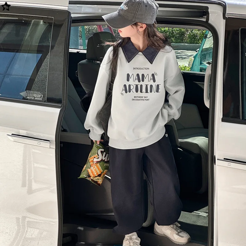 

School Girls Tracksuit Autumn Junior Girls Letter Printed Sweatshirt Children Girls Sport Pant Teenager Girls Two-piece Sets
