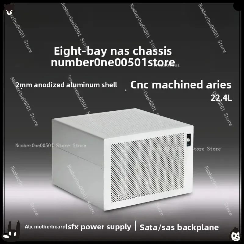 

8-Bay NAS Case Anodized Aluminum ATX Motherboard SFX Half Height PCIE Supports FeiNiu Black Synology NAS Server